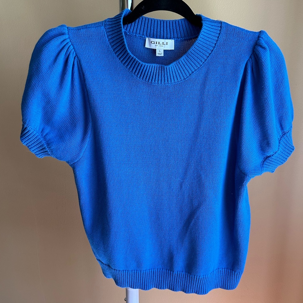 Gilli royal blue puff cap sleeve sweater